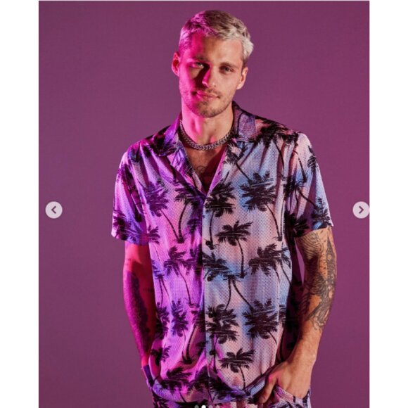 Cruisin Mesh Short Sleeve Button Down Shirt - Pink/combo - Men's Sizes - NWT - Picture 4 of 5